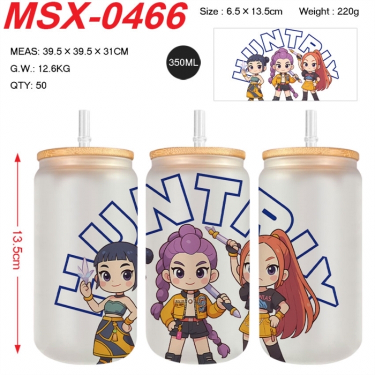 K-Pop:Demon Hunters Anime frosted glass cup with straw 350ML