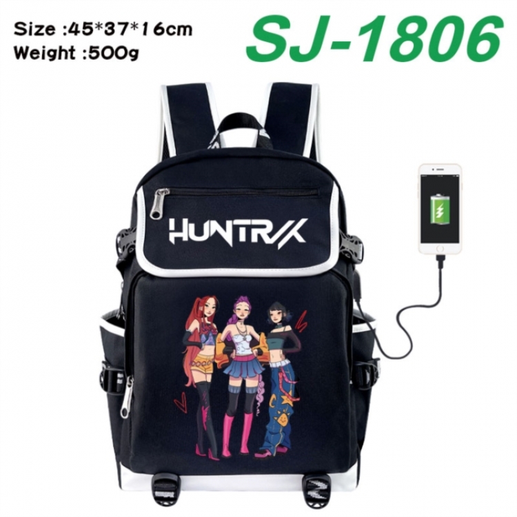 K-Pop:Demon Hunters Anime Flip Data Cable USB Backpack School Bag 45X37X16CM