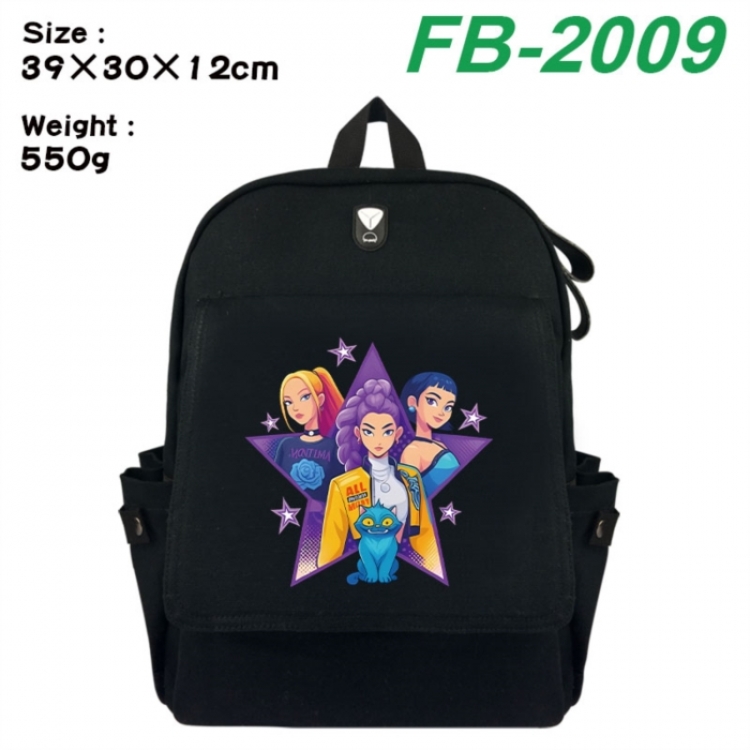 K-Pop:Demon Hunters Canvas Flip Backpack Student Schoolbag Headphone Hole 39X30X12CM 
