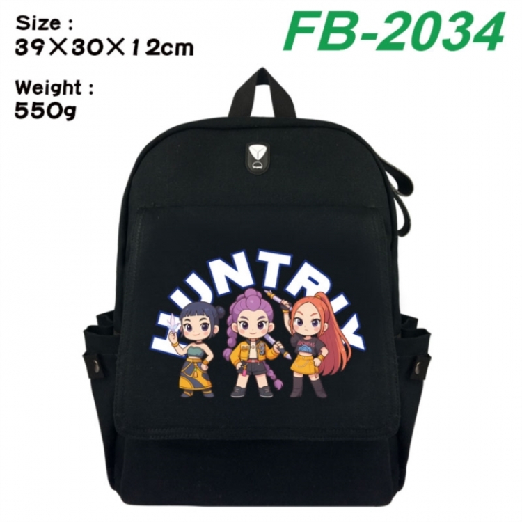 K-Pop:Demon Hunters Canvas Flip Backpack Student Schoolbag Headphone Hole 39X30X12CM 