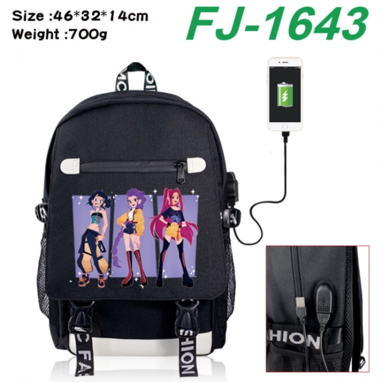 K-Pop:Demon Hunters canvas USB backpack cartoon print student backpack 46X32X14CM 700g 