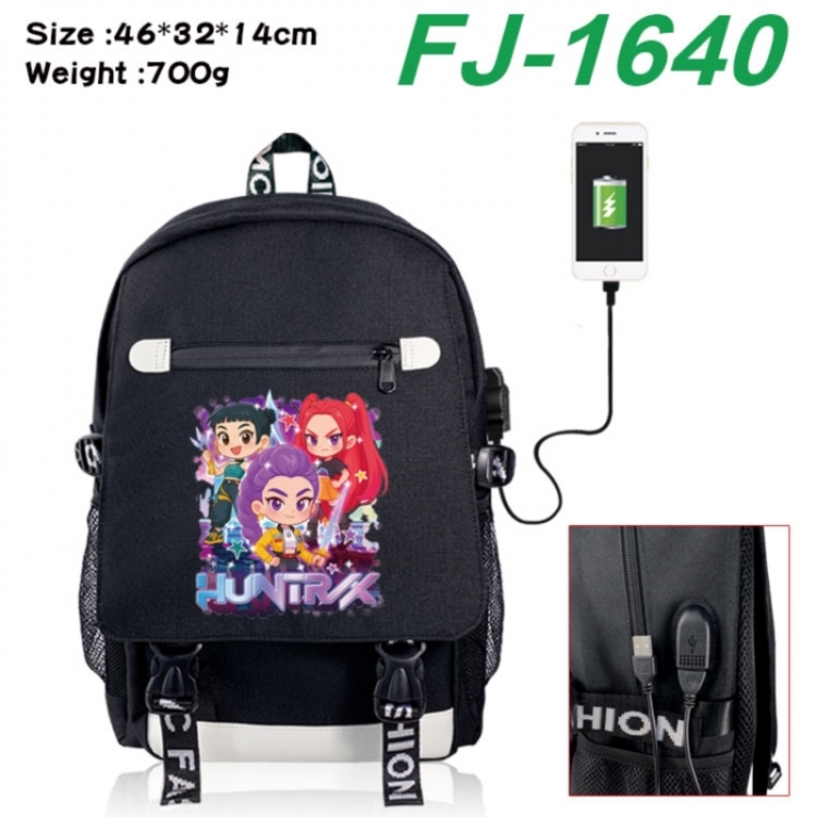 K-Pop:Demon Hunters canvas USB backpack cartoon print student backpack 46X32X14CM 700g 
