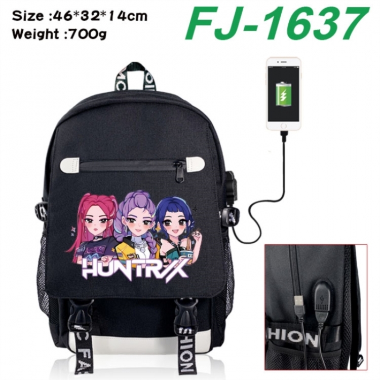 K-Pop:Demon Hunters canvas USB backpack cartoon print student backpack 46X32X14CM 700g 