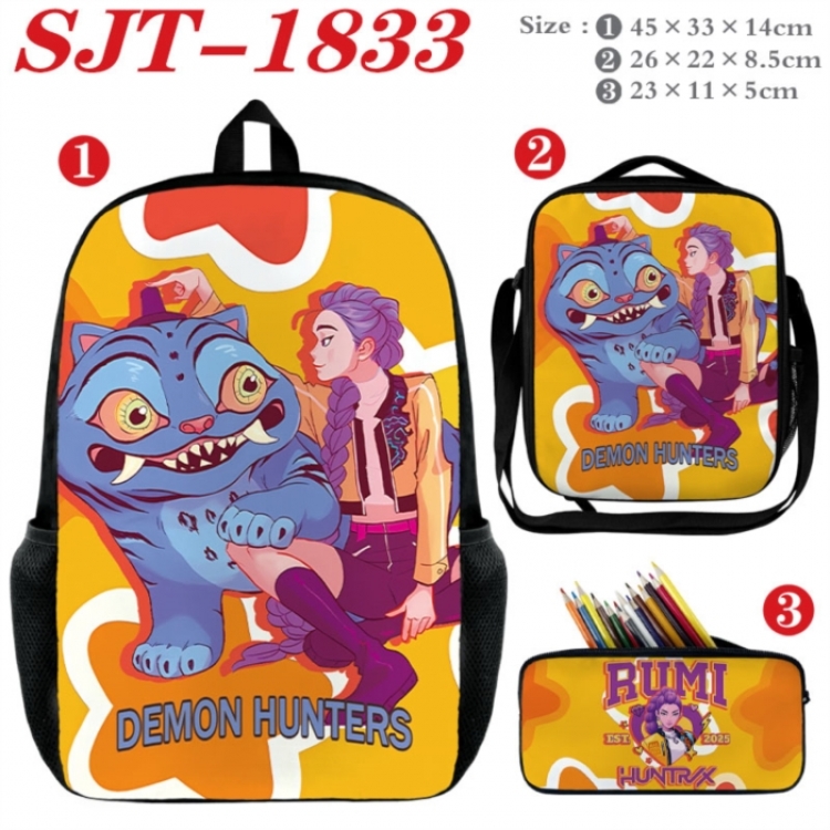 K-Pop:Demon Hunters  Anime nylon canvas backpack pencil case crossbody bag three piece set 45x33x14cm