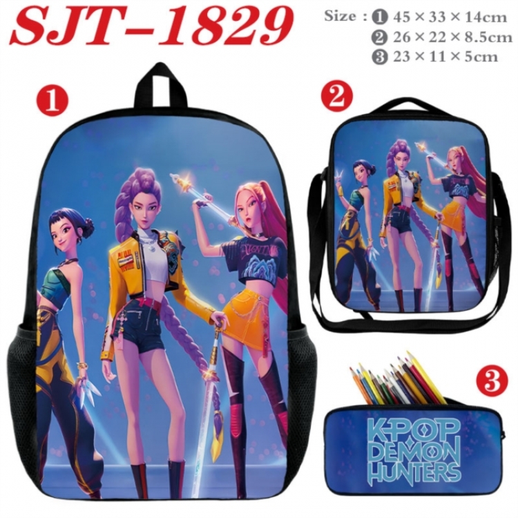 K-Pop:Demon Hunters  Anime nylon canvas backpack pencil case crossbody bag three piece set 45x33x14cm