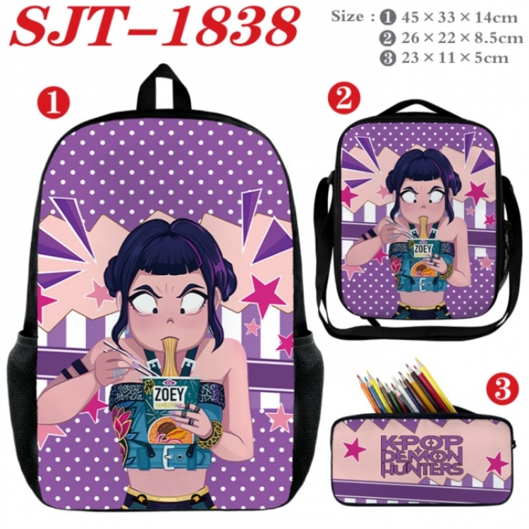 K-Pop:Demon Hunters  Anime nylon canvas backpack pencil case crossbody bag three piece set 45x33x14cm