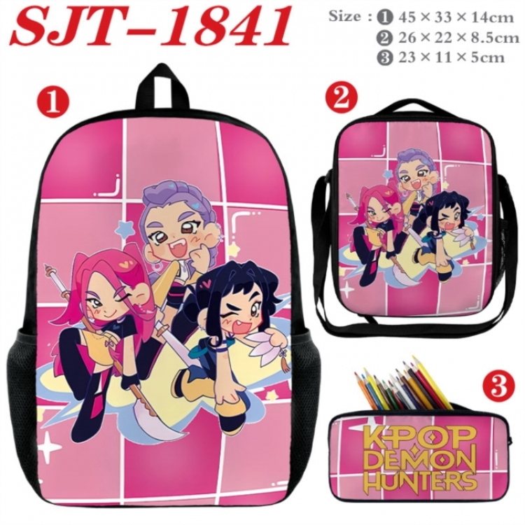 K-Pop:Demon Hunters  Anime nylon canvas backpack pencil case crossbody bag three piece set 45x33x14cm
