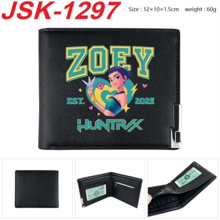 K-Pop:Demon Hunters Animation magnetic buckle black leather wallet 12X10X1.5CM 