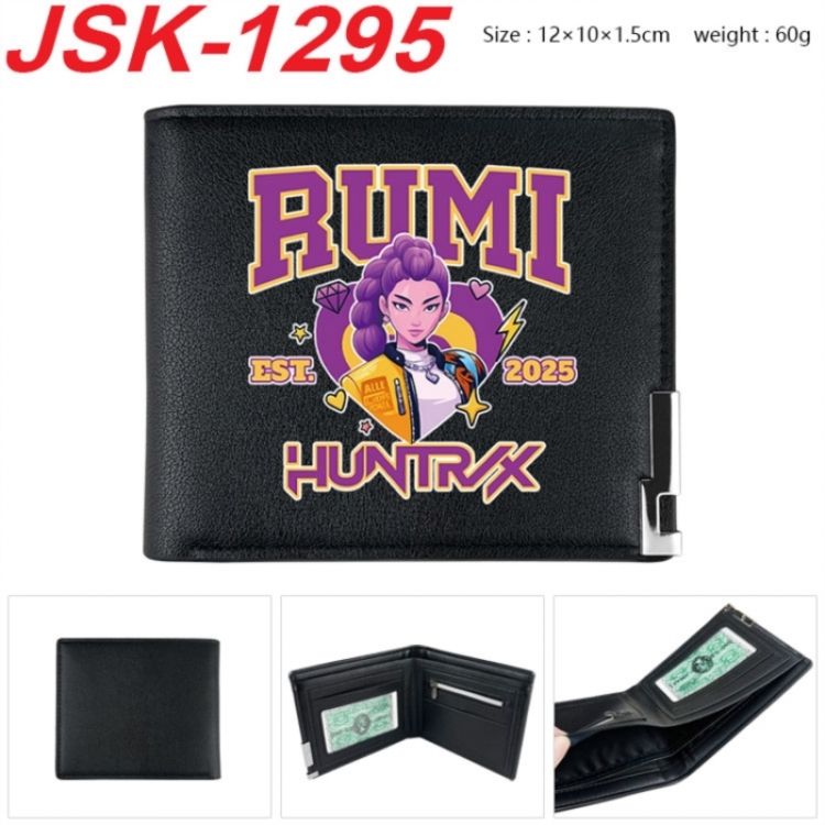 K-Pop:Demon Hunters Animation magnetic buckle black leather wallet 12X10X1.5CM 