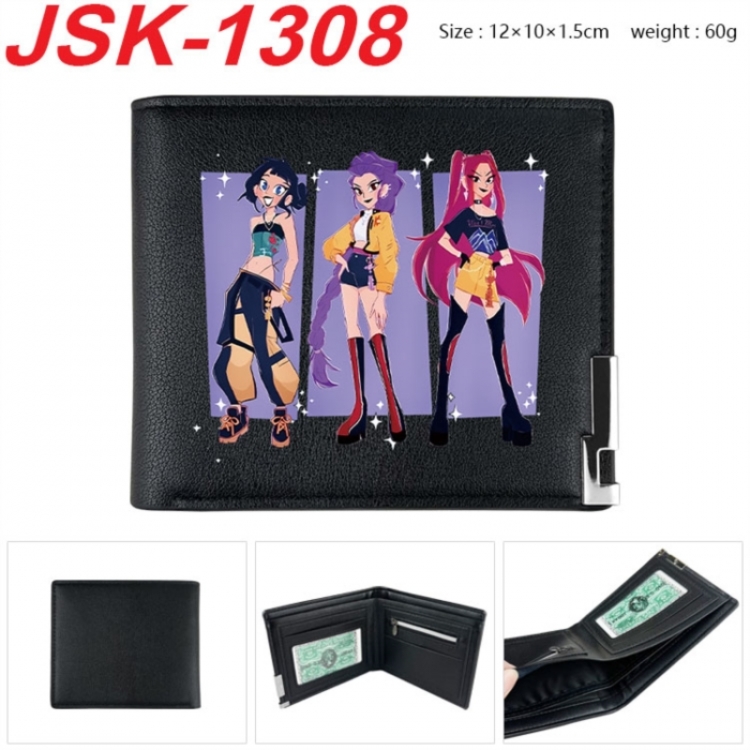 K-Pop:Demon Hunters Animation magnetic buckle black leather wallet 12X10X1.5CM 
