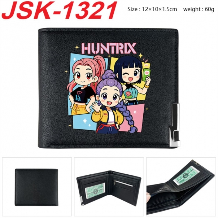 K-Pop:Demon Hunters Animation magnetic buckle black leather wallet 12X10X1.5CM 