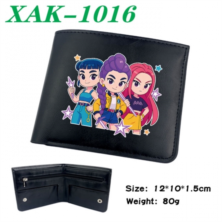 K-Pop Demon Hunters Animation soft leather inner buckle black leather wallet 12X10X1.5CM