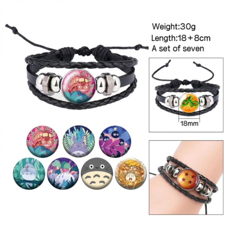 TOTORO Anime Freestyle Crystal Leather Rope Bracelet Set