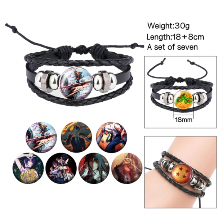 Chainsaw Man Anime Freestyle Crystal Leather Rope Bracelet Set