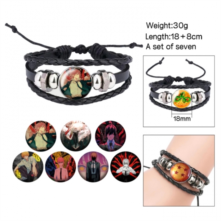 Chainsaw Man Anime Freestyle Crystal Leather Rope Bracelet Set
