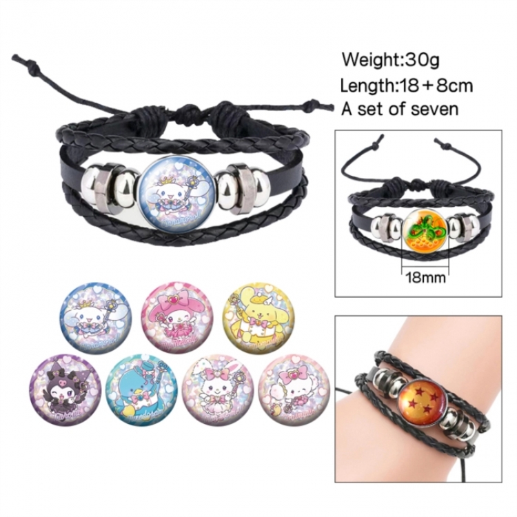 Sanrio Anime Freestyle Crystal Leather Rope Bracelet Set
