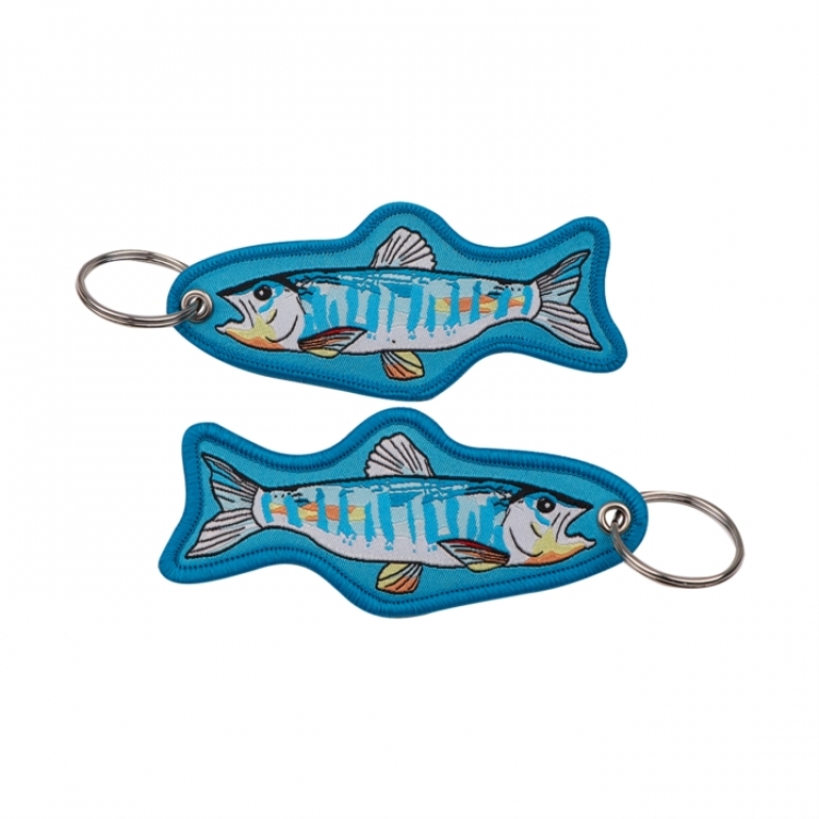 Salmon Double sided color woven label keychain with thickened hanging rope 13x3cm 10G price for 5 pcs