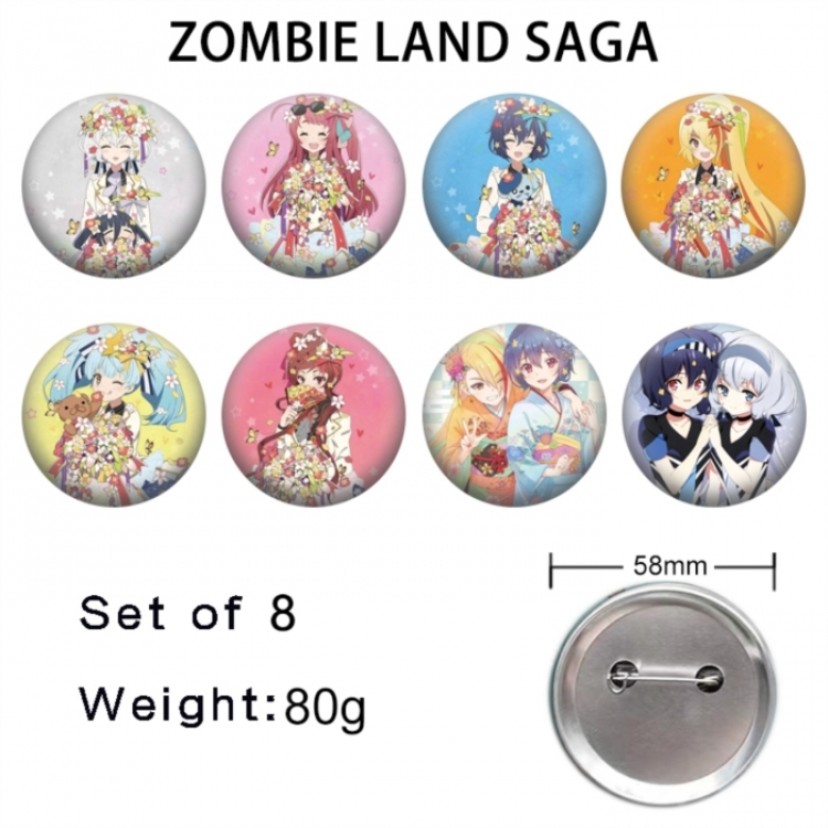 ZombieLandSaga Anime tinplate brooch badge 58mm a set of 8