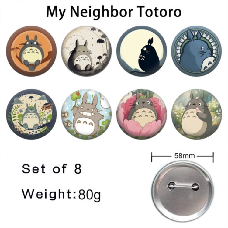 TOTORO Anime tinplate brooch badge 58mm a set of 8