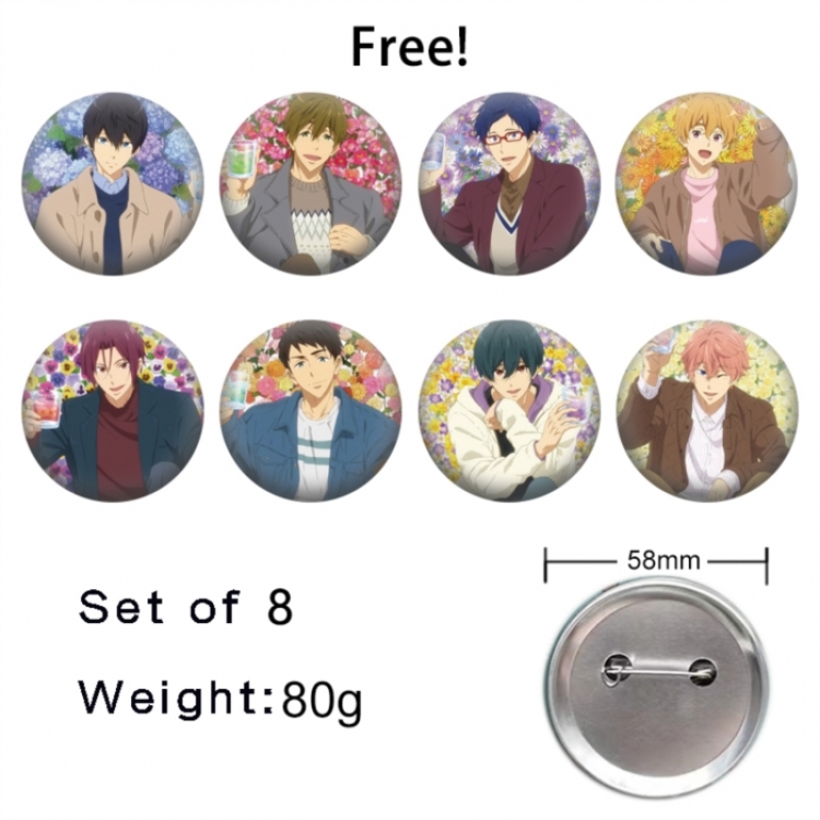 Free! Anime tinplate brooch badge 58mm a set of 8