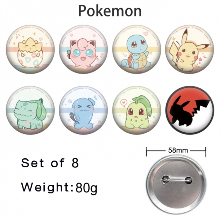 Pokemon Anime tinplate brooch badge 58mm a set of 8
