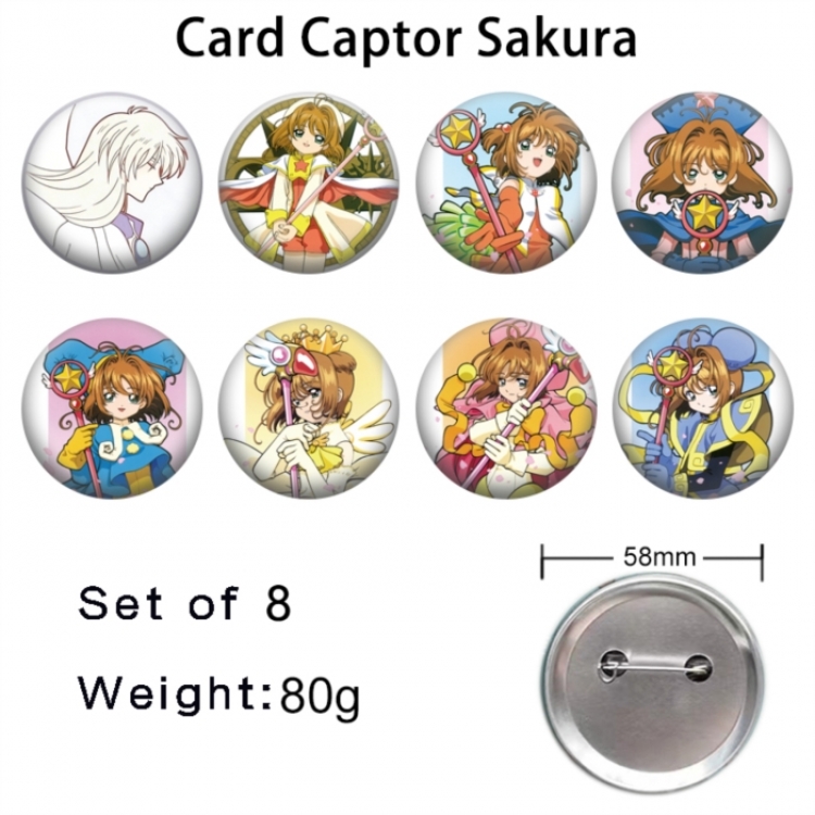 Card Captor Sakura Anime tinplate brooch badge 58mm a set of 8