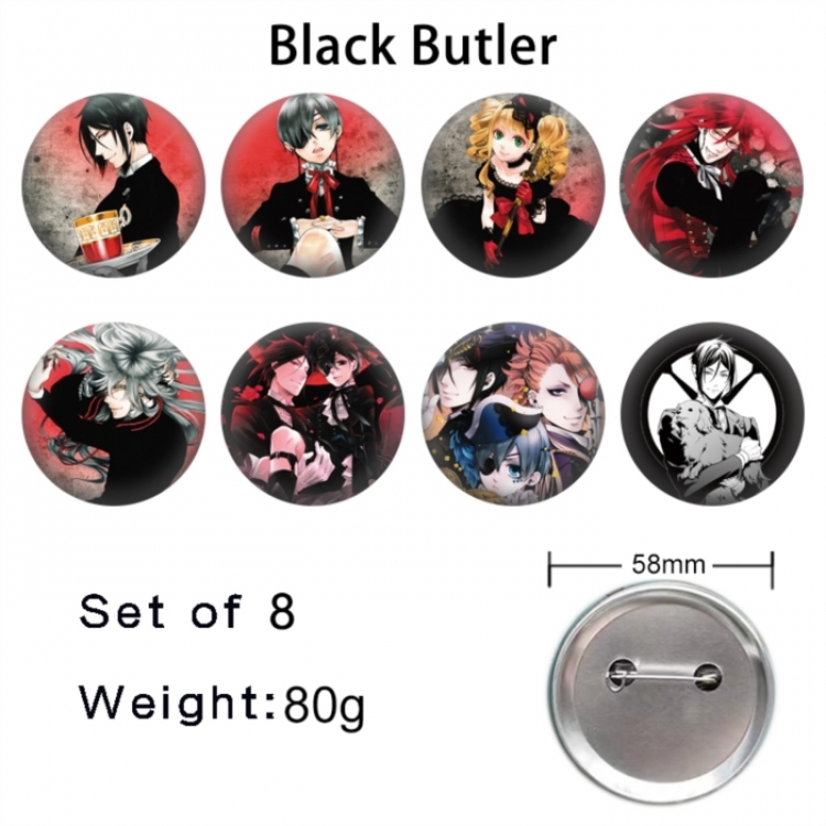 Kuroshitsuji Anime tinplate brooch badge 58mm a set of 8