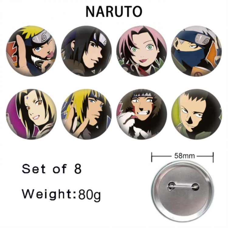Naruto Anime tinplate brooch badge 58mm a set of 8