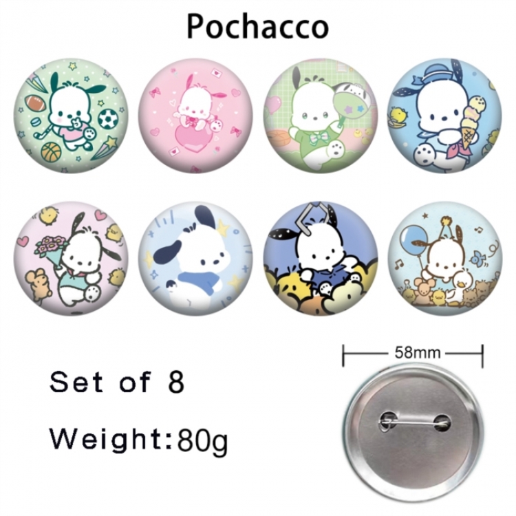 Pochacco Anime tinplate brooch badge 58mm a set of 8