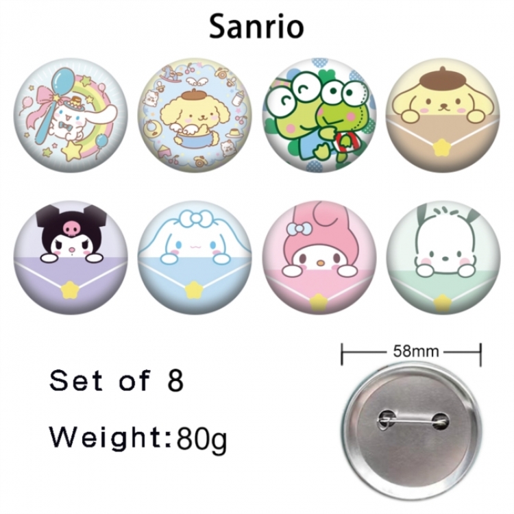 Sanrio Anime tinplate brooch badge 58mm a set of 8