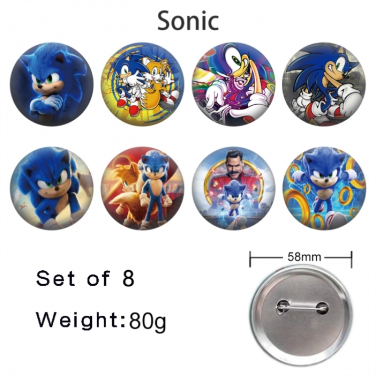 Sonic The Hedgehog Anime tinplate brooch badge 58mm a set of 8