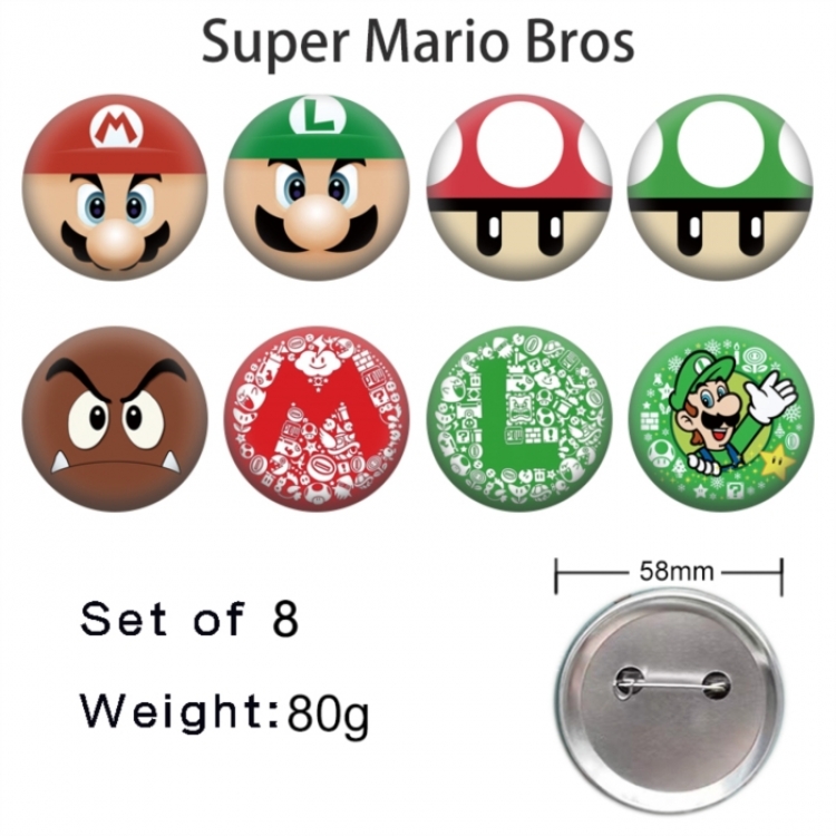 Super Mario Anime tinplate brooch badge 58mm a set of 8