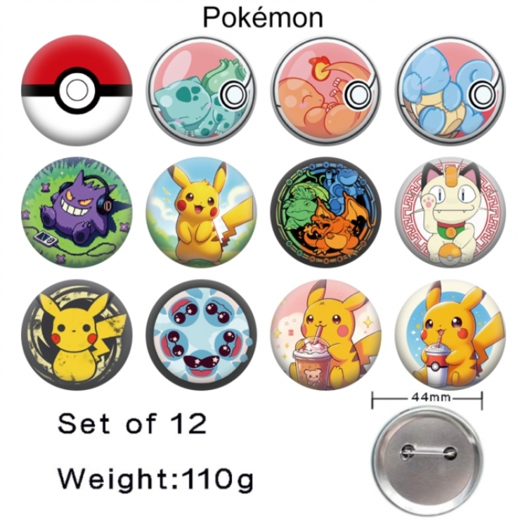 Pokemon Anime tinplate bright film badge 44mm a set of 12