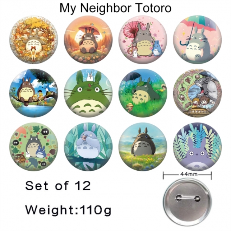 TOTORO Anime tinplate bright film badge 44mm a set of 12
