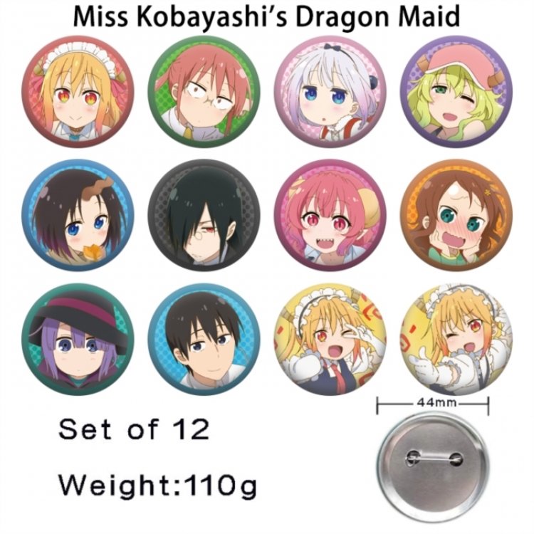 Miss Kobayashis Dragon Maid Anime tinplate bright film badge 44mm a set of 12