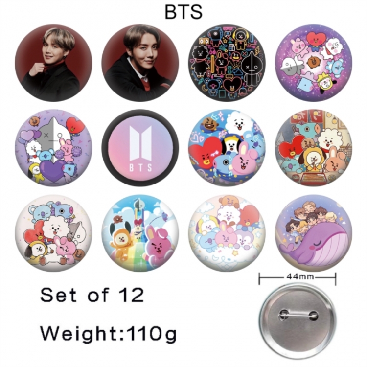 BTS Anime tinplate bright film badge 44mm a set of 12