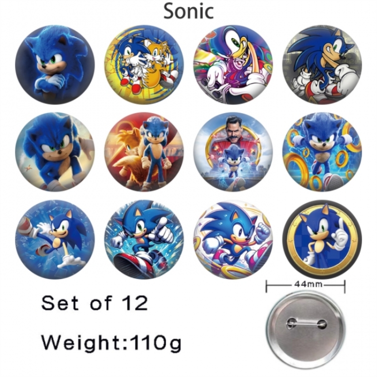 Sonic The Hedgehog Anime tinplate bright film badge 44mm a set of 12