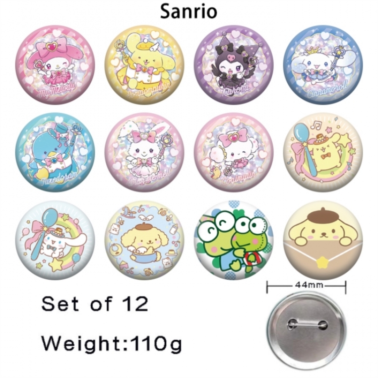 Sanrio Anime tinplate bright film badge 44mm a set of 12