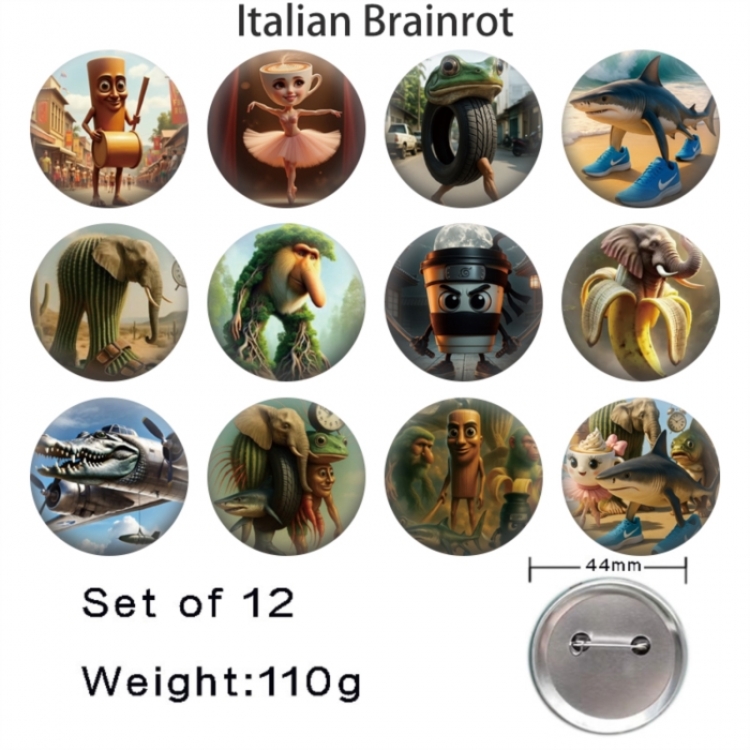 Italian-Brainrot Anime tinplate bright film badge 44mm a set of 12