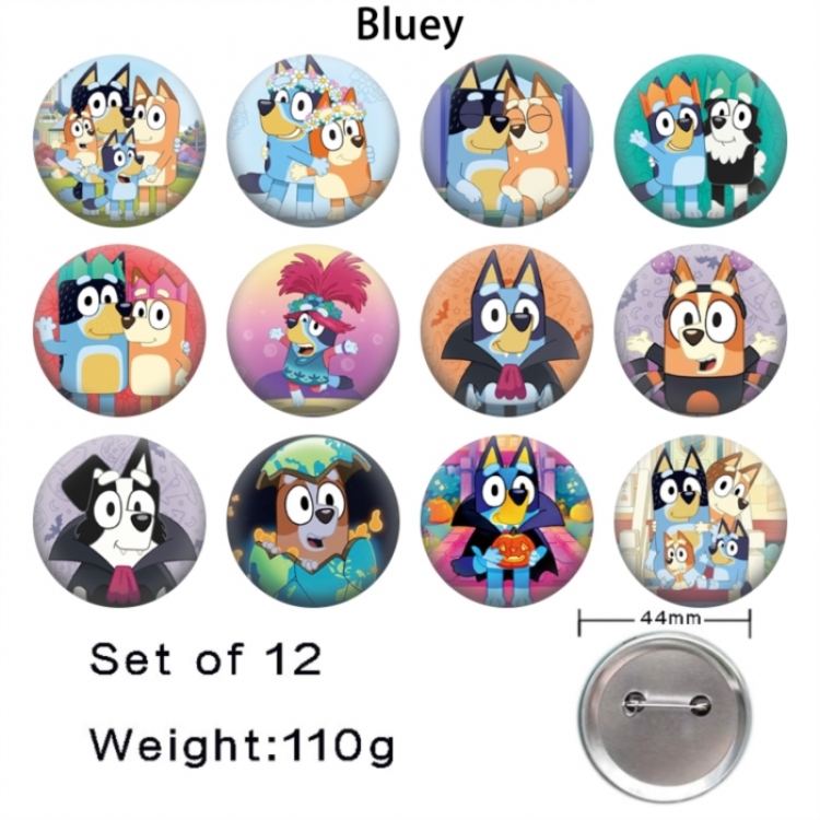 Bluey Anime tinplate bright film badge 44mm a set of 12