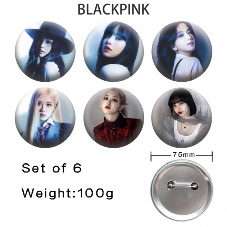 BLACK PINK Anime Tinplate Bright Film Emblem Badge 75mm a set of 6