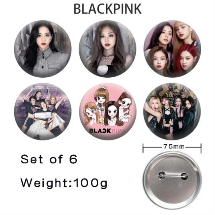 BLACK PINK Anime Tinplate Bright Film Emblem Badge 75mm a set of 6