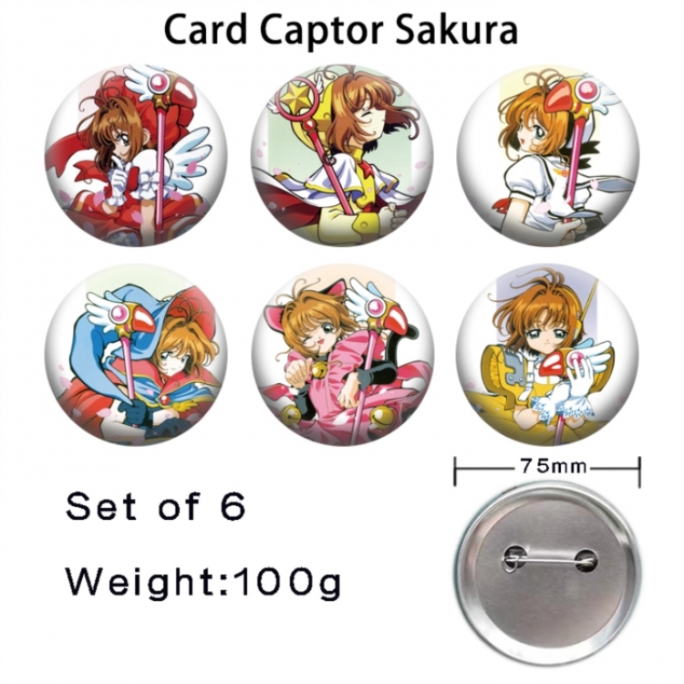 Card Captor Sakura Anime Tinplate Bright Film Emblem Badge 75mm a set of 6