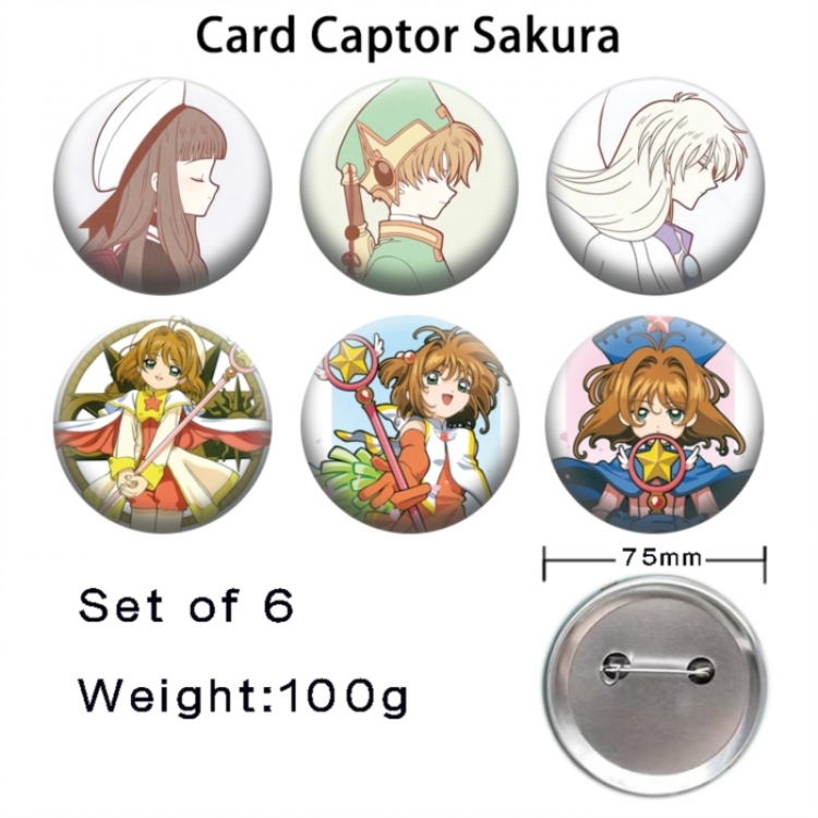 Card Captor Sakura Anime Tinplate Bright Film Emblem Badge 75mm a set of 6