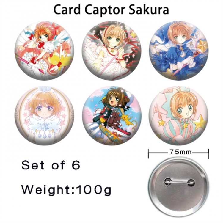 Card Captor Sakura Anime Tinplate Bright Film Emblem Badge 75mm a set of 6