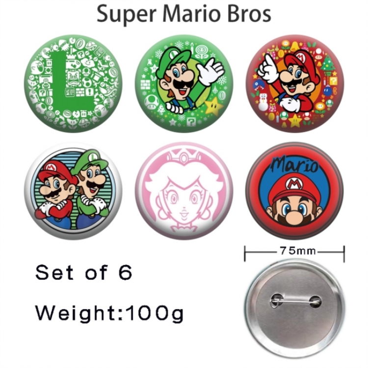 Super Mario Anime Tinplate Bright Film Emblem Badge 75mm a set of 6