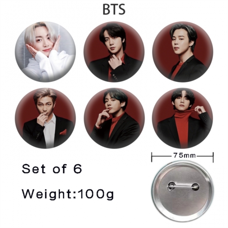 BTS Anime Tinplate Bright Film Emblem Badge 75mm a set of 6