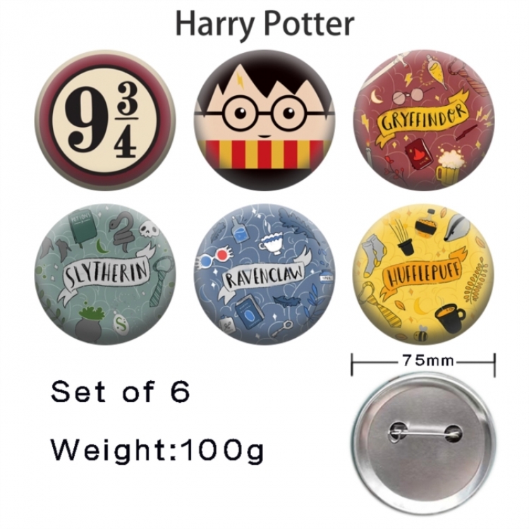 Harry Potter Anime Tinplate Bright Film Emblem Badge 75mm a set of 6