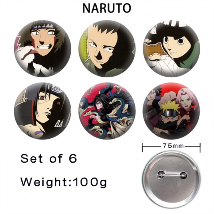 Naruto Anime Tinplate Bright Film Emblem Badge 75mm a set of 6