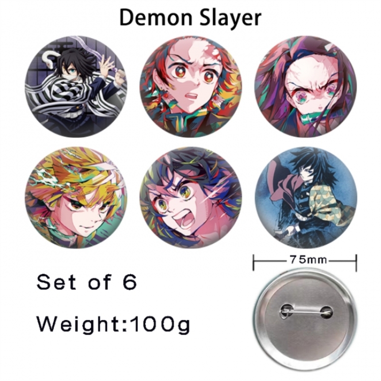 Demon Slayer Kimets Anime Tinplate Bright Film Emblem Badge 75mm a set of 6